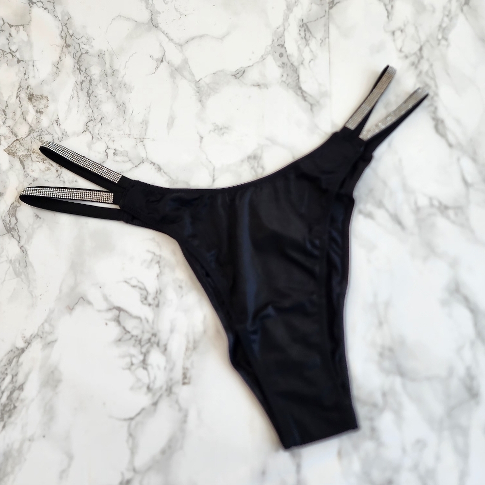 Victoria Secret VERY SEXY Stripy Shine Strap Blue Thong  String Panty